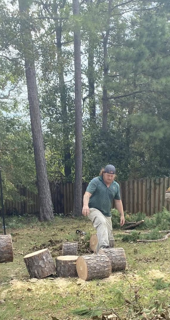 Jeremiah Barrett, owner of Barrett Tree Removal and Landscaping, on the job site in Grovetown, GA